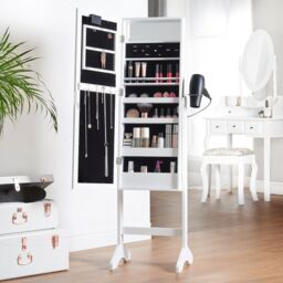 Beautify Full Length Free Standing LED Storage Mirror Armoire in White