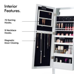 Beautify Full Length Free Standing LED Storage Mirror Armoire in White - thumbnail 2