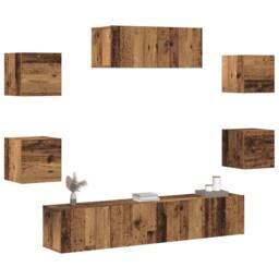 Berkfield Home Classic 5 Piece TV Cabinet Set Wall-mounted Old Wood in Brown - thumbnail 4