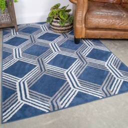 Kukoon Navy Blue Grey Modern Geometric Living Area Rug - Size: 60 cm x 240 cm - thumbnail 1