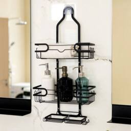 KORVIXA Over Head Shower Caddy Basket with Hooks 3 Layers in Black - Size: 50 cm x 80 cm - thumbnail 3