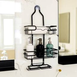 KORVIXA Over Head Shower Caddy Basket with Hooks 3 Layers in Black - Size: 50 cm x 80 cm - thumbnail 4