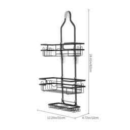 KORVIXA Over Head Shower Caddy Basket with Hooks 3 Layers in Black - Size: 50 cm x 80 cm - thumbnail 2
