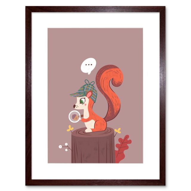 "Artery8 Wall Art Print Red Squirrel Acorn Search Art Framed 9x7 inch in Brown - Size: W7"" x H9""" - image 1