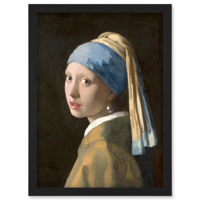 Artery8 Johannes Vermeer with a Pearl Earring Reproduction Painting Artwork Framed Wall Art Print A4 in Black - image 1
