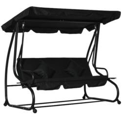OUTSUNNY 2-in-1 Garden Swing Chair for 3 Person w/ 2 Pillows, Black - thumbnail 2