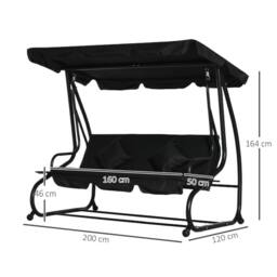 OUTSUNNY 2-in-1 Garden Swing Chair for 3 Person w/ 2 Pillows, Black - thumbnail 3