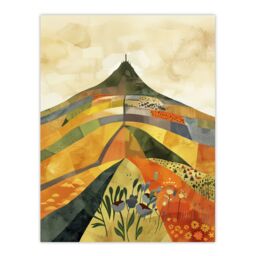 "Artery8 Glastonbury Tor Somerset Colourful Abstract Wall Art Print in Yellow - Size: W24"" x H32""" - thumbnail 1