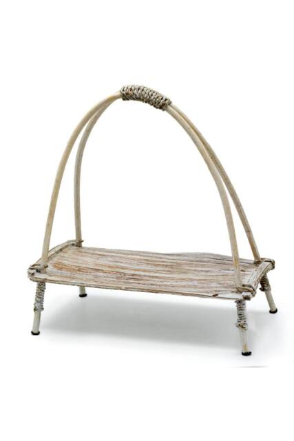 KDMD Coconut Leaf Tea Stand - Handcrafted Whitewashed Rattan in White - image 1