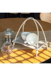 KDMD Coconut Leaf Tea Stand - Handcrafted Whitewashed Rattan in White - thumbnail 2
