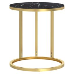 Berkfield Home Side Table Gold & Black Marble 45 cm Tempered Glass - thumbnail 2