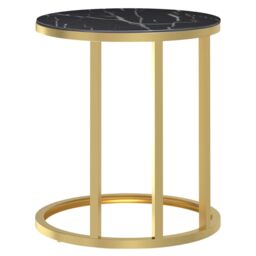 Berkfield Home Side Table Gold & Black Marble 45 cm Tempered Glass - thumbnail 4