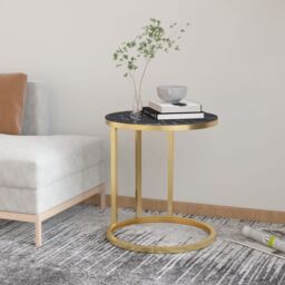 Berkfield Home Side Table Gold & Black Marble 45 cm Tempered Glass
