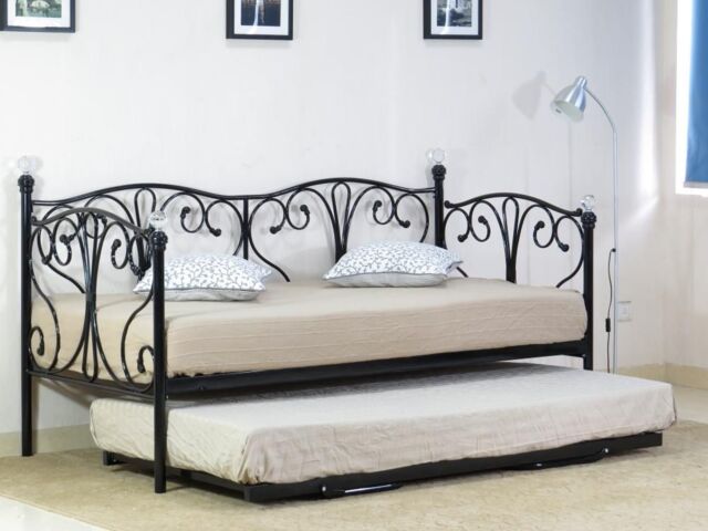 Comfy Living Ltd Metal Crystal Finial Day Bed in Black - Size: Small Single - image 1