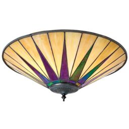 Loops Tiffany Glass Semi Flush Ceiling Light Large Round Cream Inverted Shade i00041 in Clear