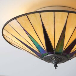 Loops Tiffany Glass Semi Flush Ceiling Light Large Round Cream Inverted Shade i00041 in Clear - thumbnail 4