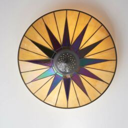 Loops Tiffany Glass Semi Flush Ceiling Light Large Round Cream Inverted Shade i00041 in Clear - thumbnail 3