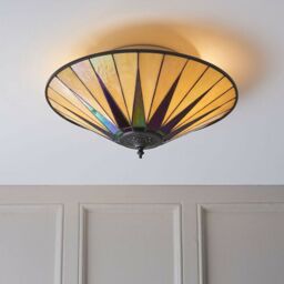 Loops Tiffany Glass Semi Flush Ceiling Light Large Round Cream Inverted Shade i00041 in Clear - thumbnail 5