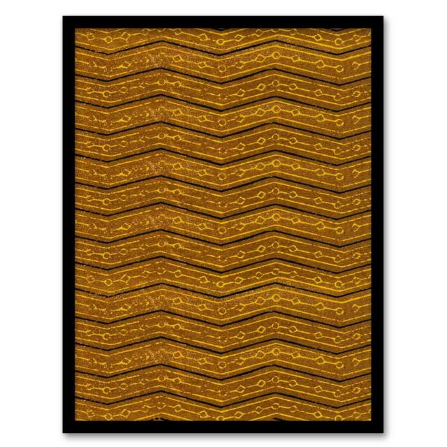 Artery8 Furuya Korin Framed Wall Art Print Zigzag Geometric Textile Pattern in Brown - Size: A4 - image 1