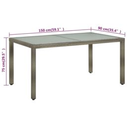Berkfield Home Garden Table 150x90x75 cm Tempered Glass & Poly Rattan Grey - Size: 150 x 90 x 75 cm - thumbnail 5