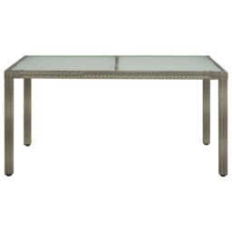 Berkfield Home Garden Table 150x90x75 cm Tempered Glass & Poly Rattan Grey - Size: 150 x 90 x 75 cm - thumbnail 2