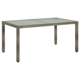Berkfield Home Garden Table 150x90x75 cm Tempered Glass & Poly Rattan Grey - Size: 150 x 90 x 75 cm