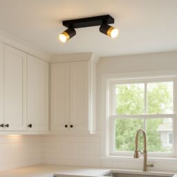 CGC Lighting 'Puzon' Black & Gold GU10 Adjustable Twin Two Head GU10 Ceiling Spotlight Bar Light - thumbnail 4