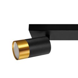CGC Lighting 'Puzon' Black & Gold GU10 Adjustable Twin Two Head GU10 Ceiling Spotlight Bar Light - thumbnail 3