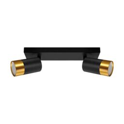 CGC Lighting 'Puzon' Black & Gold GU10 Adjustable Twin Two Head GU10 Ceiling Spotlight Bar Light - thumbnail 2