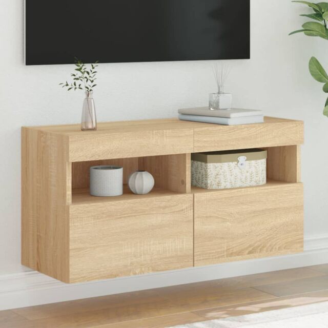 Berkfield Home TV Wall Cabinet with LED Lights Sonoma Oak 80x30x40 cm in Brown - Size: 80 x 30 x 40 cm - image 1