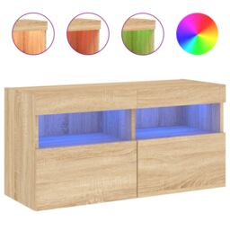 Berkfield Home TV Wall Cabinet with LED Lights Sonoma Oak 80x30x40 cm in Brown - Size: 80 x 30 x 40 cm - thumbnail 2