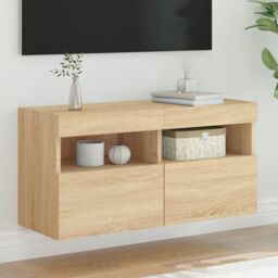 Berkfield Home TV Wall Cabinet with LED Lights Sonoma Oak 80x30x40 cm in Brown - Size: 80 x 30 x 40 cm - thumbnail 1