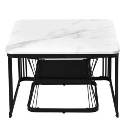 ModernLuxe Set of 2 nesting coffee tables with marble top & metal legs in White - thumbnail 7
