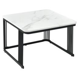 ModernLuxe Set of 2 nesting coffee tables with marble top & metal legs in White - thumbnail 9