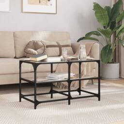 Berkfield Home Coffee Table with Black Glass Top 78.5x40x45 cm Steel - thumbnail 2