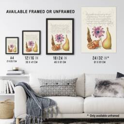 Artery8 Medlar Poppy Anemone & Pear Calligraphy Framed Wall Art Print in White - Size: A4 - thumbnail 3