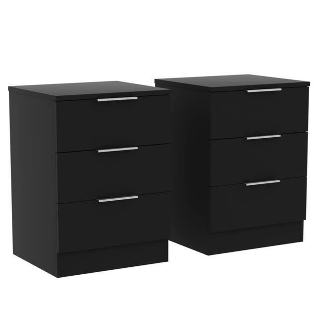 Home Discount Vida Designs Trega 3 Drawer Bedside Chest Table Space Saving, Set Of 2 in Black - image 1