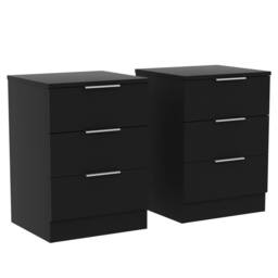 Home Discount Vida Designs Trega 3 Drawer Bedside Chest Table Space Saving, Set Of 2 in Black - thumbnail 1