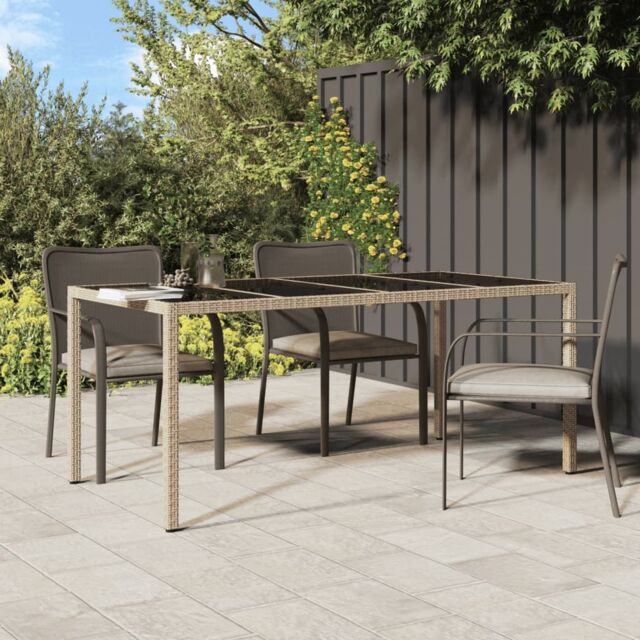 Berkfield Home Garden Table Beige 190x90x75 cm Tempered Glass & Poly Rattan - Size: 190 x 90 x 75 cm - image 1