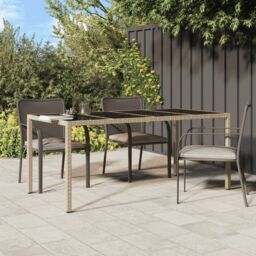Berkfield Home Garden Table Beige 190x90x75 cm Tempered Glass & Poly Rattan - Size: 190 x 90 x 75 cm - thumbnail 1