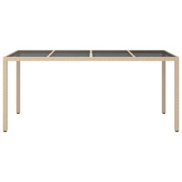Berkfield Home Garden Table Beige 190x90x75 cm Tempered Glass & Poly Rattan - Size: 190 x 90 x 75 cm - thumbnail 3