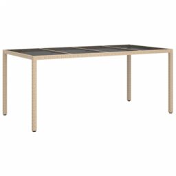Berkfield Home Garden Table Beige 190x90x75 cm Tempered Glass & Poly Rattan - Size: 190 x 90 x 75 cm - thumbnail 2