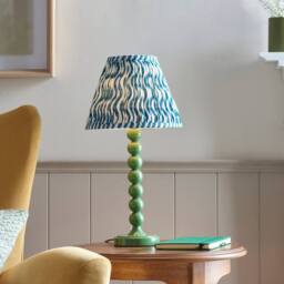 Netlighting Higgledy Gloss Green Table Lamp Blue Fabric Ripple Shade 25cm E14 - thumbnail 2