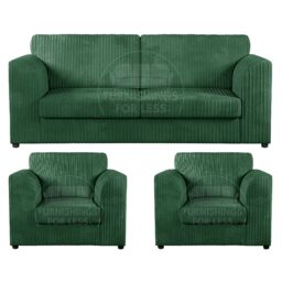 Furnishings For Less UK Luxor Jumbo Cord 3 + 1 + 1 Fabric 3 Piece Sofa Suite - Fullback in Green - thumbnail 1