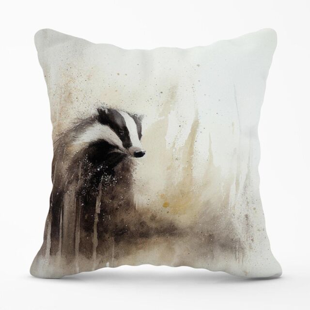 Warren Reed - Designer Badger Watercolour Outdoor Cushion in Brown - Size: 60 cm x 60 cm - image 1