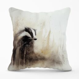 Warren Reed - Designer Badger Watercolour Outdoor Cushion in Brown - Size: 60 cm x 60 cm - thumbnail 1