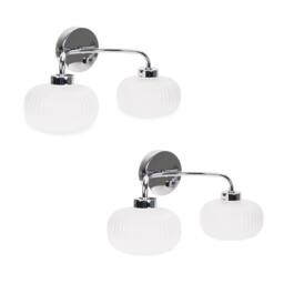 ValueLights Amaia Pair of Chrome 2 Way Frosted Glass IP44 Wall Lights with Bulbs in Metallic Silver - thumbnail 3