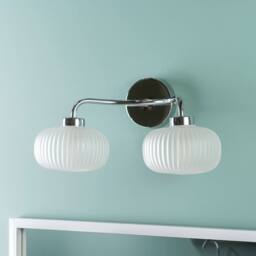 ValueLights Amaia Pair of Chrome 2 Way Frosted Glass IP44 Wall Lights with Bulbs in Metallic Silver - thumbnail 1