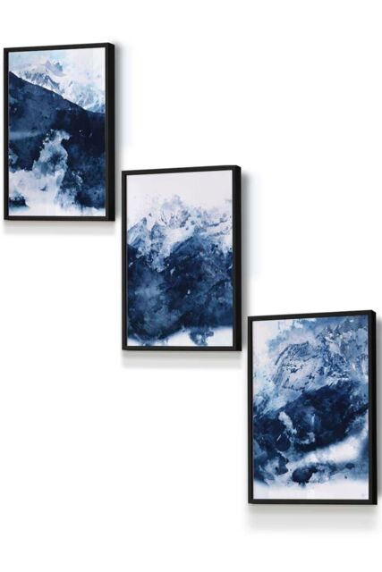 ARTZE Abstract Navy Blue Mountains Framed Wall Art - Small in Black - Size: W33 cm x H45 cm x D20mm - image 1