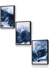 ARTZE Abstract Navy Blue Mountains Framed Wall Art - Small in Black - Size: W33 cm x H45 cm x D20mm - thumbnail 1